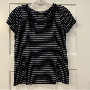NWOT Talbots Navy Blue Striped Tee w/ PomPom Detail